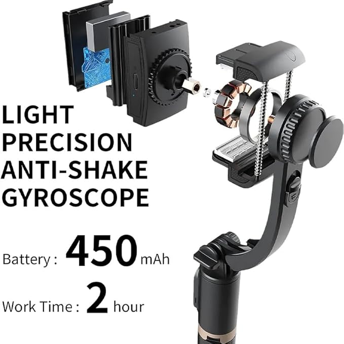 Q08 Mini Gimbal Anti-Shake 1-Axis STABILIZER Extendable Selfie Stick Tripod | Wireless Remote for Smartphone | Black