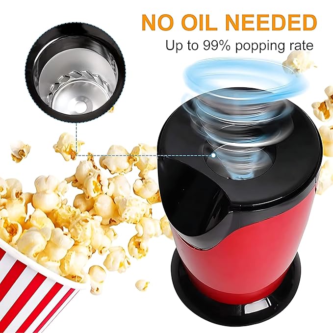 Hot Air Electric Popcorn Maker Machine with 1200W, No oil needed, Healthy and Delicious Snack for Kids, Adults.