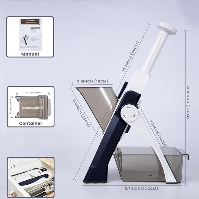 Multipurpose Slicer & Chopper with 30 cutting styles for slicing, dicing, grating veggies, fruits, and meat easily.