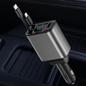Q9 120W Retractable 4 in 1 Car Fast Charger | Type C + iOS | Retractable Car Phone Charger Compatible with Smart All Phones