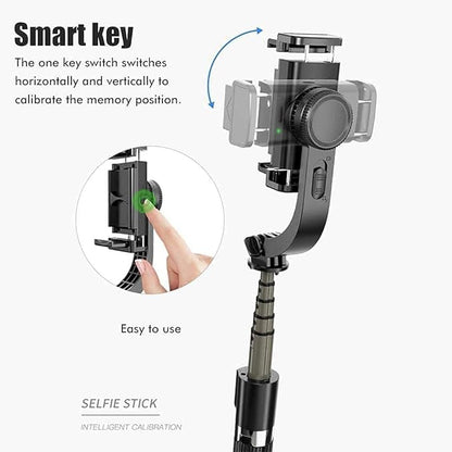 Q08 Mini Gimbal Anti-Shake 1-Axis STABILIZER Extendable Selfie Stick Tripod | Wireless Remote for Smartphone | Black