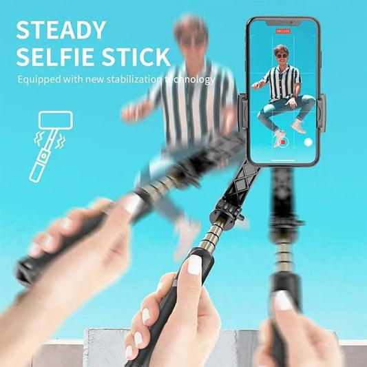 Q08 Mini Gimbal Anti-Shake 1-Axis STABILIZER Extendable Selfie Stick Tripod | Wireless Remote for Smartphone | Black
