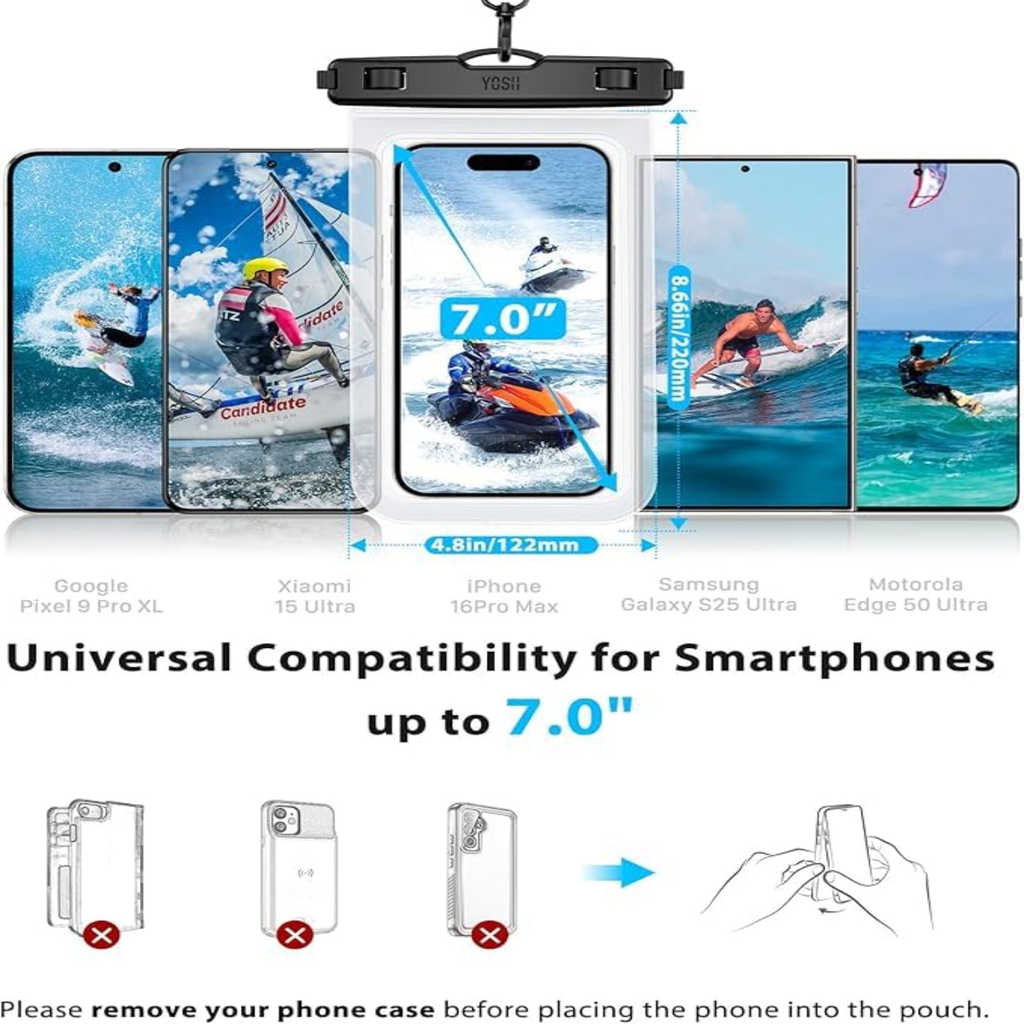 Waterproof Mobile Pouch Cover for All Mobiles | Cellphone Dry Bag Compatible for iPhone, Samsung, Mi, Redmi, Oppo, VIVO, All Other Smartphones