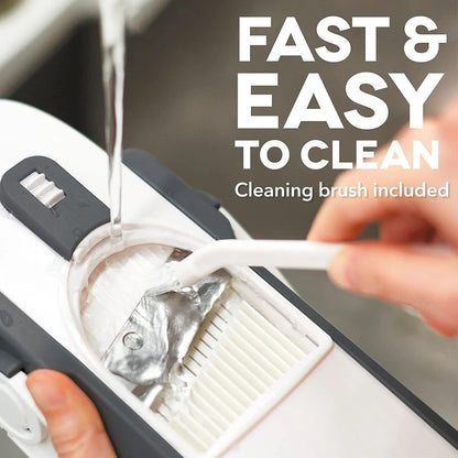 Multipurpose Slicer & Chopper with 30 cutting styles for slicing, dicing, grating veggies, fruits, and meat easily.