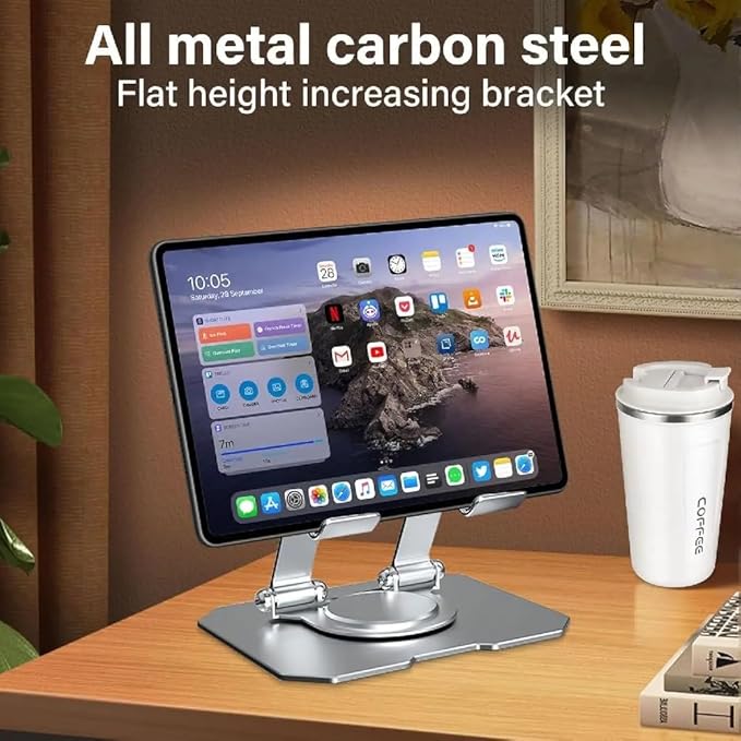 Aluminium Tablet Stand Holder with 360° Rotating Base | Multi Angle Adjustments | Rotating Base Tablet Stand