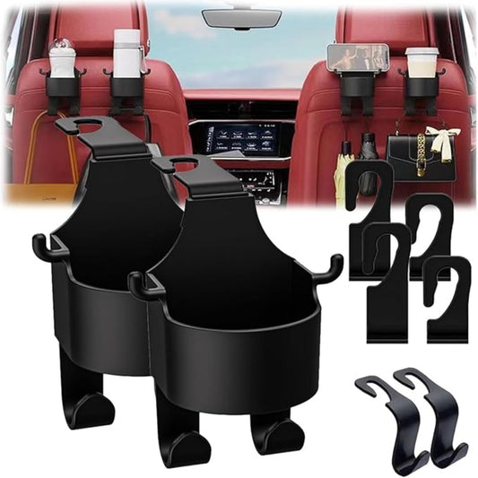 3-in-1 Car Seat Hook & Cup Holder | Hidden Hanger | Mobile Holder | Organizer & Drink Holder (2 PCS)