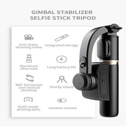 Q08 Mini Gimbal Anti-Shake 1-Axis STABILIZER Extendable Selfie Stick Tripod | Wireless Remote for Smartphone | Black