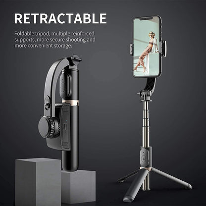 Q08 Mini Gimbal Anti-Shake 1-Axis STABILIZER Extendable Selfie Stick Tripod | Wireless Remote for Smartphone | Black