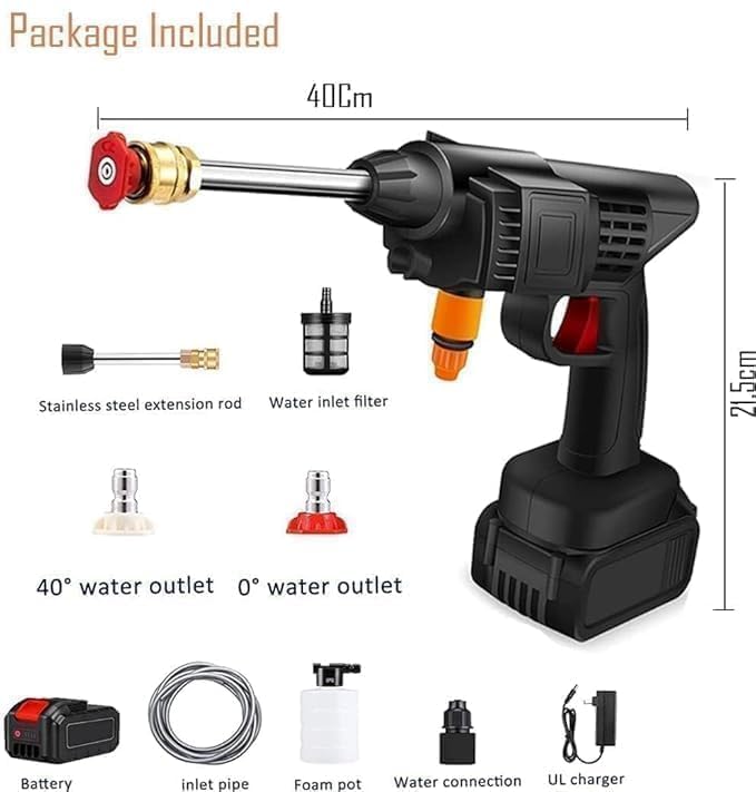 Car Washer High Pressure Gun Rechargeable with 2 Batteries | Car Washing Pump | Water Pressure Gun for Car Wash | Gardening, Cleaning