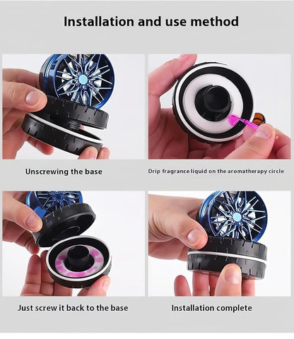 Rotating Alloy Wheel Car Dashboard Air Freshener | Stylish Rotating Alloy Wheel Car Air Freshener | Solar Car Dashboard Accessories