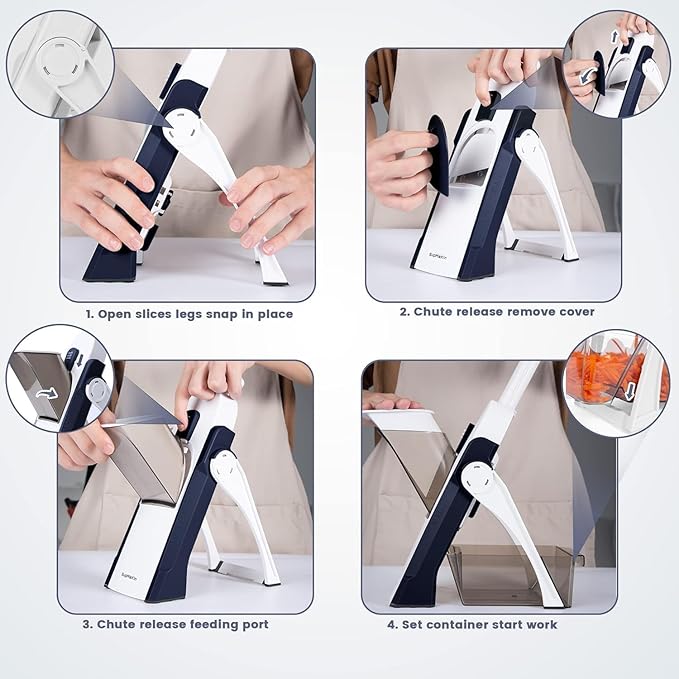 Multipurpose Slicer & Chopper with 30 cutting styles for slicing, dicing, grating veggies, fruits, and meat easily.