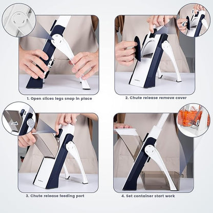 Multipurpose Slicer & Chopper with 30 cutting styles for slicing, dicing, grating veggies, fruits, and meat easily.