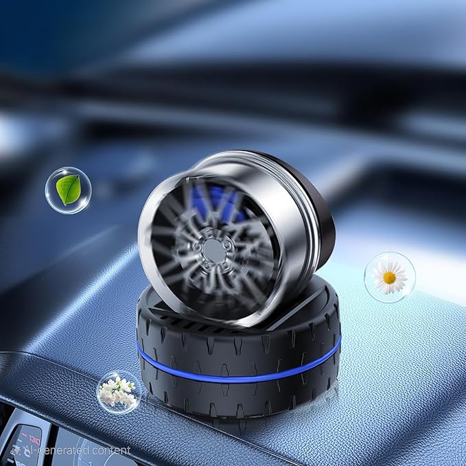 Rotating Alloy Wheel Car Dashboard Air Freshener | Stylish Rotating Alloy Wheel Car Air Freshener | Solar Car Dashboard Accessories