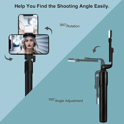 Extendable Flash 3-in-1 Selfie Stick Tripod with Bluetooth Remote | Rechargeable LED Light with Two Brighness Levels for Make up, Selfie, Vlogging & Photo Shoot